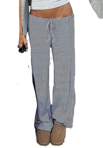 Pnahip Women's Comfy Pajama Loose Casual Drawstring Lounge Pants - Striped Print Stretch Wide Leg - Image 1