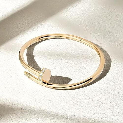 Nail Cuff Bracelet for Women & Men Elegant CZ-Studded Open Design, Stylish Gold Jewelry Gift for Fashionable and Elegant Women and Men thumbnail 2