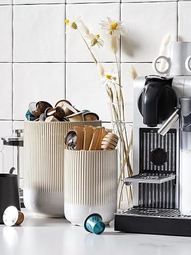 LE TAUCI Utensil Holder, 7.3"+5.4" Ceramic Kitchen Utensil Holder for Countertop, Large Cooking Utensil Crocks Gift for Mom, Boho Farmhouse Kitchen Decor, Set of 2, Reactive Glaze Arctic White - Glaze Arctic White thumbnail 5