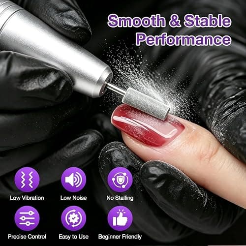 PYRYSA Cordless Electric Nail Drill, 9 Speed Professional E Filer for Nails | LED Display Nail Drill Machine for Acrylic & Gel, Rechargeable Portable Manicure Pedicure Kit for Beginner Home Salon, Silver thumbnail 2