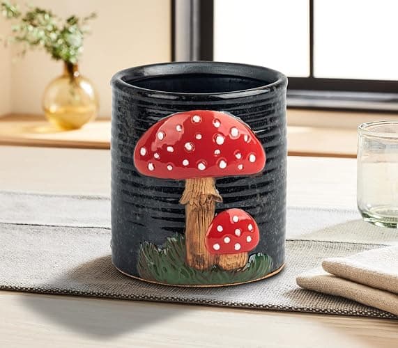 dgudgu Mushroom Kitchen Utensil Holder For Countertop Ceramic Utensil Holder For Kitchen Counter Large Cooking Utensil Utensil Crock Holder Spatula Holder Utensil Organizer For Countertop thumbnail 6