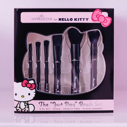 Impressions Vanity 6 PCs Hello Kitty Just Slay Makeup Brush Set, Super Cute Soft Brushes for Foundation, Face Powder, Make up Blending, Eye Shadow, and Liner Application (Black) thumbnail 4