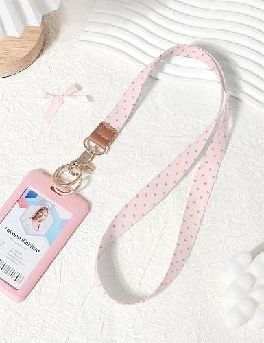 Knagsfa Lanyards for Keys, Neck Lanyards for ID Badges with Metal Hook, Cute Lanyard Keychain for Women, Pink Heart thumbnail 2