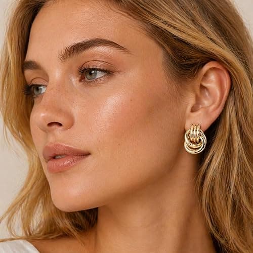 JeanBeau Gold Statement Geometric Knot Stud Earrings for Women Chunky Trendy Lightweight Hollow Long Twisted Link Dangle Drop Earring Fashion Jewelry Gift thumbnail 2