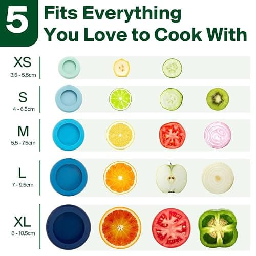 Food Huggers 5pc Reusable Silicone Food Savers | BPA Free & Dishwasher Safe | Fruit & Vegetable Produce Storage for Onion, Tomato, Lemon, Banana, Cans & More | Round, Ice Blue thumbnail 5