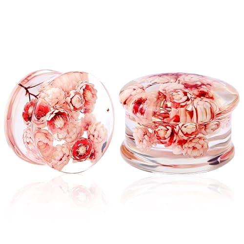 Jewseen 2Pcs Flower Ear Gauges 2g to 1'' Organic Real Flower Resin Plugs - Image 1