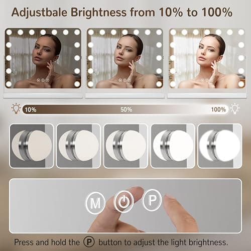 Hollywood Vanity Mirror with Lights, 60x53cm Lighted Makeup Mirror with 15 Dimmable Bulbs, 360° Rotating, 3 Lighting Modes, Smart Touch Control, USB & Type C Output Port, Gift for Women and Girls thumbnail 6