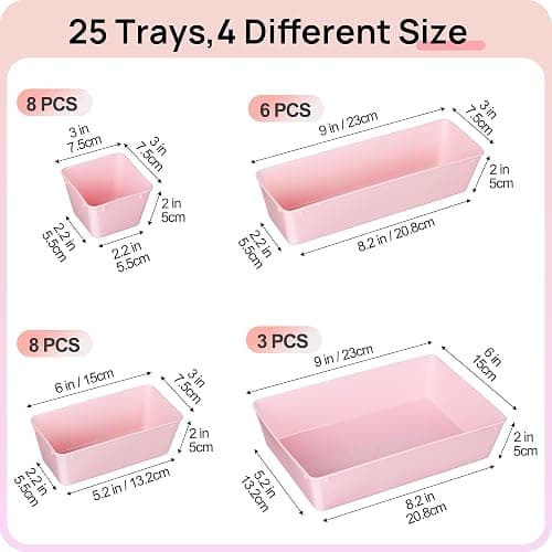 Vtopmart 25 PCS Plastic Drawer Organizers Set, 4-Size Versatile Bathroom and Vanity Drawer Organizer Trays, Storage Bins for Makeup, Bedroom, Kitchen Gadgets Utensils and Office thumbnail 2