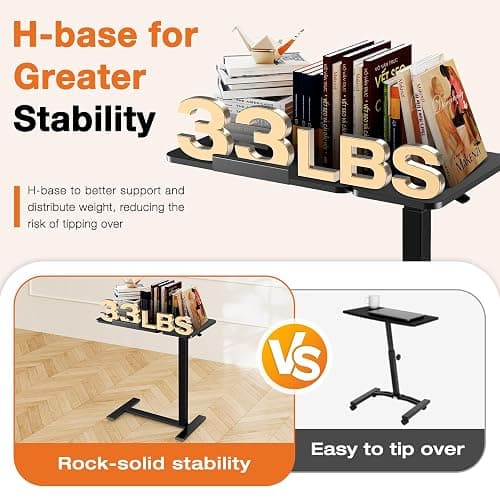 Sweetcrispy Small Standing Desk Rolling Table Adjustable Height, Laptop Mobile Stand with Wheels, Portable Computer Workstation with Tiltable Desktop for Teacher Classroom Home Office, Black thumbnail 6
