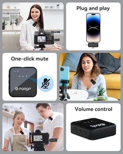 PQRQP 3 in 1 Microphone for iPhone/Android/Camera, Wireless Microphones, 328ft Transmission, 18H Battery Life, Mini Microphone for Record Interview, Vlogs, YouTube, Tiktok thumbnail 6