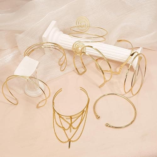 BROCC 8Pcs Gold Arm Cuff Jewelry for Women Upper Arm Cuff Bracelet Adjustable Open Armband Cuff Bracelet Set thumbnail 4