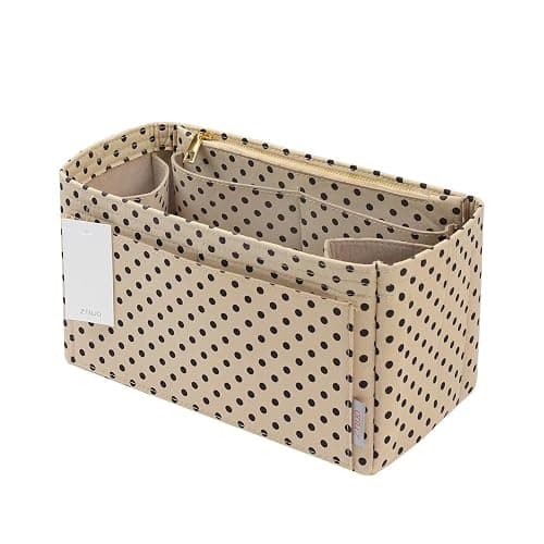 ZTUJO Purse Organizer Insert For Handbags, Silky Touching Bag Organizer Insert With Bottle Holder, Perfect for Speedy, Neverfull, Tote,ONTHEGO,Artsy,Handbag and More (small, Brown polk dots Beige) - Image 1