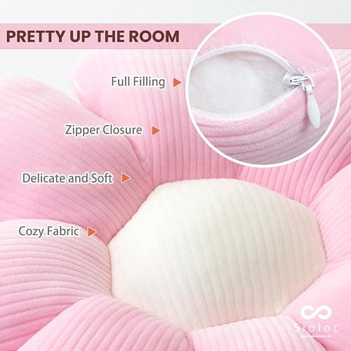 Sioloc Flower Shaped Throw Pillow Butt Cushion - Floor Seating Cushion, Cute Room Decor & Plush Pillow for Bedroom, Sofa, Chair (Pink, 15.7'') thumbnail 6