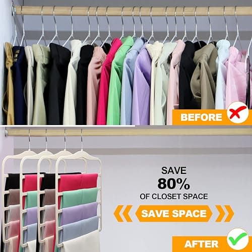 Closet Organizers and Storage,5 Pack Velvet Pants-Hangers-Space-Saving,Non Silp 5 Tier Organization-and-Storage Clothes-Hanger for College-Dorm-Room-Essentials,Closet-Organizer for Jeans Scarf Hanger thumbnail 5