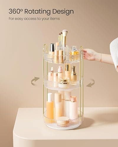 SONGMICS Makeup Organizer, 3-Tier Round Rotating Skincare Organizer Countertop, Customizable, Toiletries Vanity Organizer, Lazy Susan, Christmas Gift, Transparent UJKA011W02 thumbnail 4
