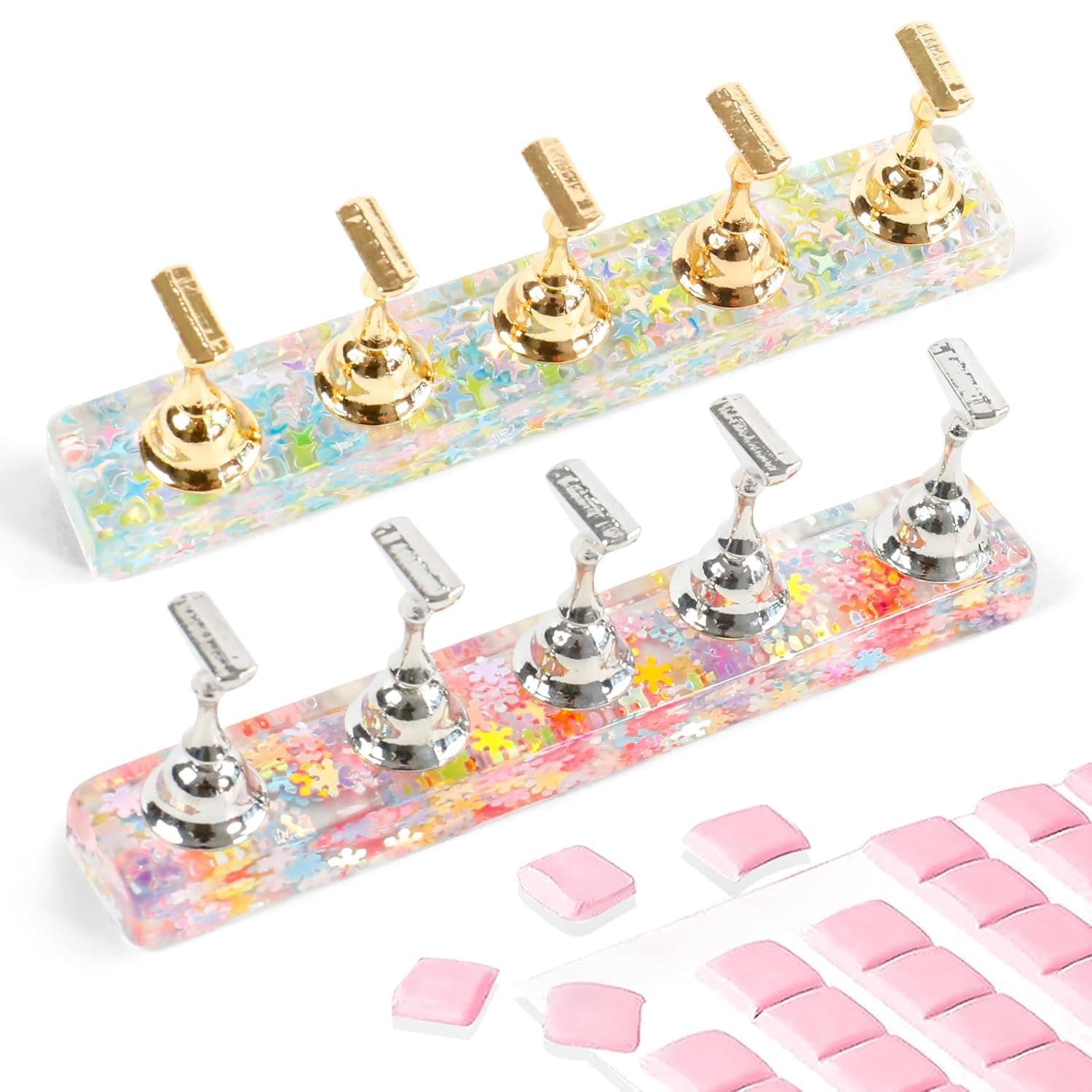 2 Sets Nail Stand for Press on Nails Display, M(agnetic Press on Nail Stand with 96 PCS Reusable Adhesive Putty, Nail Tips Practice Painting Holder for DIY Nail Art Tools - Image 1