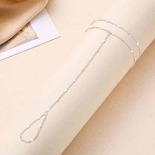Moodear Sterling Silver Dainty Ring Bracelet Hand Chain for Women - 14K Gold Plated/Sterling Silver Layered Adjustable Satellite Bead Paperclip Dot CZ Link Hand Chain Bracelets Non Tarnish Trendy Jewelry Gift thumbnail 7