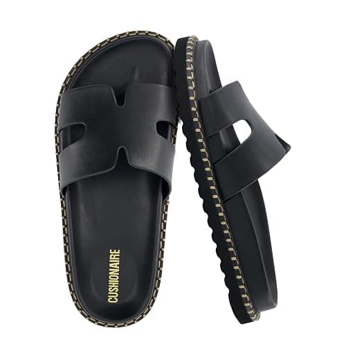 CUSHIONAIRE Crisp Women’s Slide Sandal – Faux Leather Cutout Slip-On with Artisan Stitching & Memory Foam, Wide Widths Available - Image 1