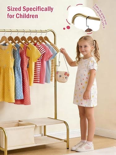 Atrastout Kids Clothing Rack-Portable Kids Clothing Rack with Storage Shelf - Toddler Garment Organizer for Baby Clothes, Dance Costumes, Girls Gift Ideas（Gold） thumbnail 5