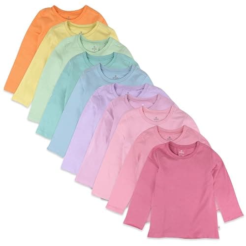 HonestBaby 10-Pack Long Sleeve T Shirts 100% Organic Cotton for Toddler, Boys, Girls - Image 1