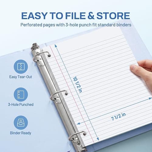SUNEE Spiral Notebook, 1-Subject, Wide Ruled Paper, 8" x 10-1/2", 100 Sheets per Notebook, 3-Hole Punched Paper, Water Resistant Cover, Double-sided Pockets, Dark Blue thumbnail 6