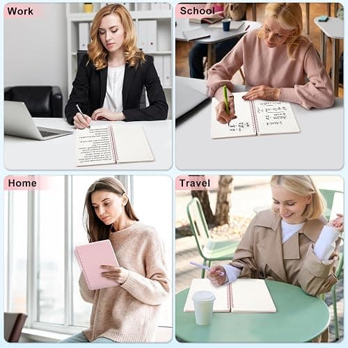 Lined Spiral Journal Notebook, A5 Hardcover Leather Notebook for Work, 5.7''×8.2'', 100GSM Thick Paper Spiral Bound Journaling Notebooks for Women & Men Office School Note Taking Business, Pink thumbnail 7