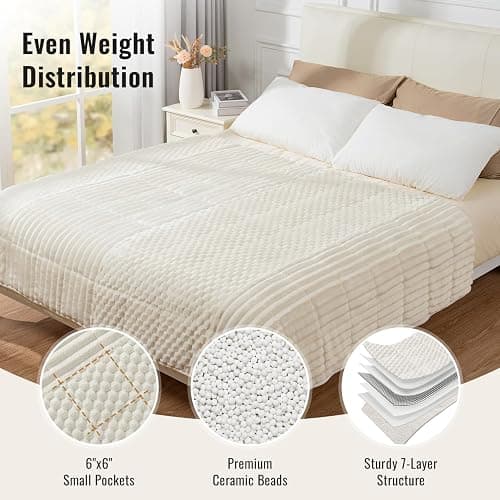 Uttermara Weighted Blankets for Adults, Queen Size 15lbs 60x80 Inches | Soft Warm Sherpa Fleece; Machine Washable; Filled with Glass Beads; Fuzzy Heavy Plush Throw for Sleep and Calm; Cream White thumbnail 5