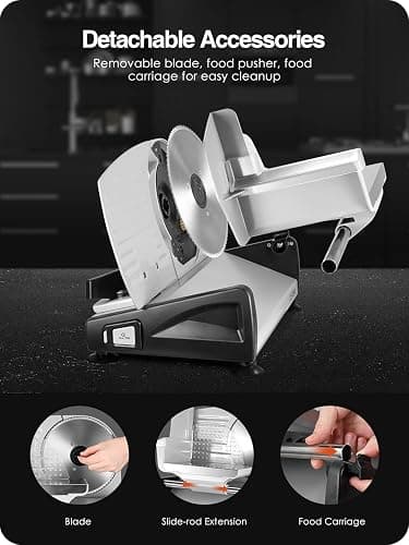 Meat Slicer Electric Deli Food Slicer with Child Lock Protection, Removable 7.5’’ Stainless Steel Blade and Food Carriage, Adjustable Thickness Food Slicer Machine for Meat, Cheese, Bread(150W) thumbnail 5
