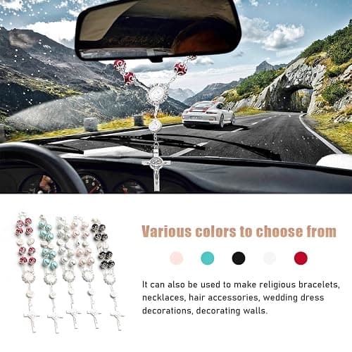 Ohleats Car Rosary for Rearview Mirror, Personalized Rear View Cross Blessing Beads Decor, Auto Rearview Catholic Rosary Hanging Pendant, Car Interior Hanging Accessories (Red) thumbnail 5