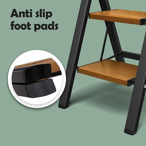 Taranta 2 Step Ladder,Aluminum Lightweight Folding 2 Step Stool with Anti-Slip Wide Pedal, 330lbs Capacity Step Ladder for Household,Kitchen,Office - BlackWoodgrain - Black&woodgrain - 2 Step thumbnail 8