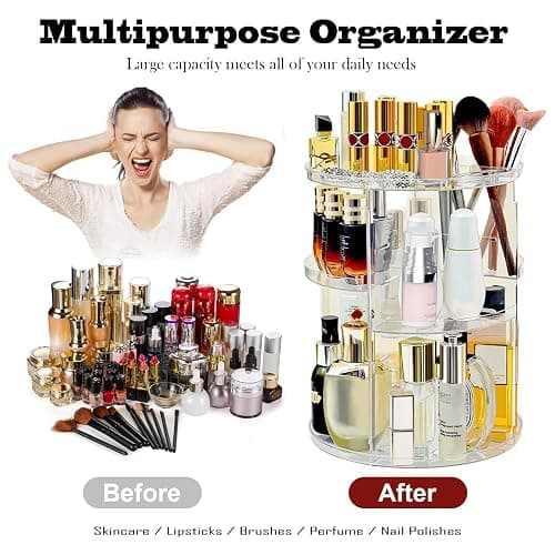 360 Rotating Makeup Organizer for Vanity Adjustable Cosmetic Display Case Large Capacity Skincare Organizers Perfume Organizer Spinning Holder for Countertop Vanity and Bathroom thumbnail 6