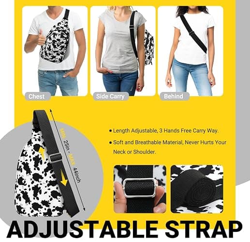 Tuwubi Crossbody Bags for Women, Sling Bag for Men, Small Hiking Backpack Anti Theft Lightweight for Outdoors Travel （M, Cow Print） thumbnail 5