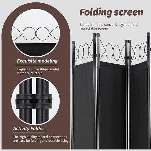 4 Panel Room Divider, 5.6FT Folding Portable Privacy Divider Metal Frame & Fabric Screen Freestanding Partition Screen for Bedroom Meeting Room Office (Black) thumbnail 3