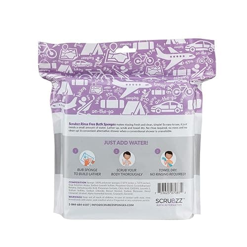 Scrubzz Disposable No Rinse Bathing Wipes - All-in-1 Single Use Shower Wipes, Simply Dampen, Lather, and Dry Without Shampoo or Rinsing (Lavender, 3-Pack) thumbnail 7