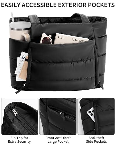 Puffer Tote Bag for Women, Lightweight Puffy Work Handbag Teacher Nurse Quilted Shoulder Bag for School Travel Gym thumbnail 4