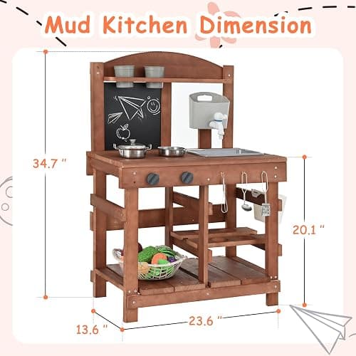 Homman Kids Mud Kitchen Outdoor 23.6in, Wooden Play Kitchen with Sink & Stove, Utensils, Mud Kitchen for Kids Outdoor thumbnail 3