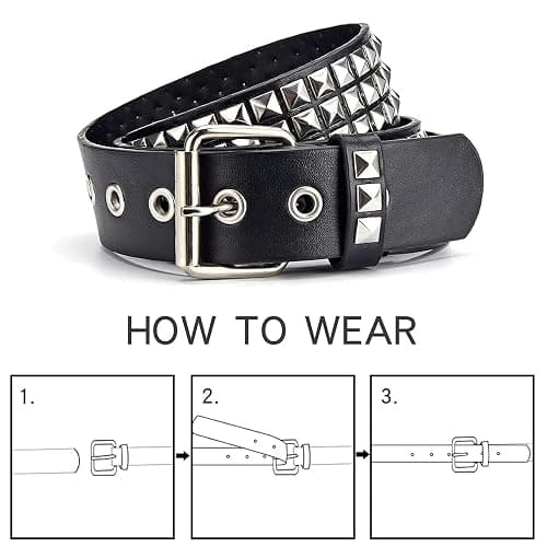 SNEPOO Black Studded Belt Punk Belt Rock Rivet Belts with Bright Pyramid Studded belt for Men/Women thumbnail 6