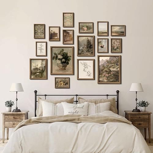 16 PCS Framed Vintage Wall Art Decor, French Country Farmhouse Gallery Wall Frame Set Prints for Bedroom Bathroom, Rustic Landscape Posters for Living Room Aesthetic, Cottagecore Dorm Home Collage Kit thumbnail 7