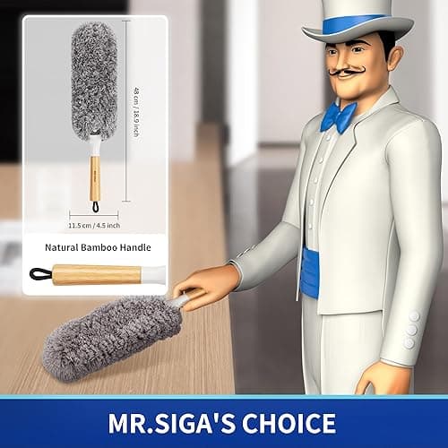MR.SIGA Lint Free Microfiber Duster, Washable and Reusable Duster with Bamboo Handle and Replaceable Head, Duster for Household Cleaning thumbnail 4