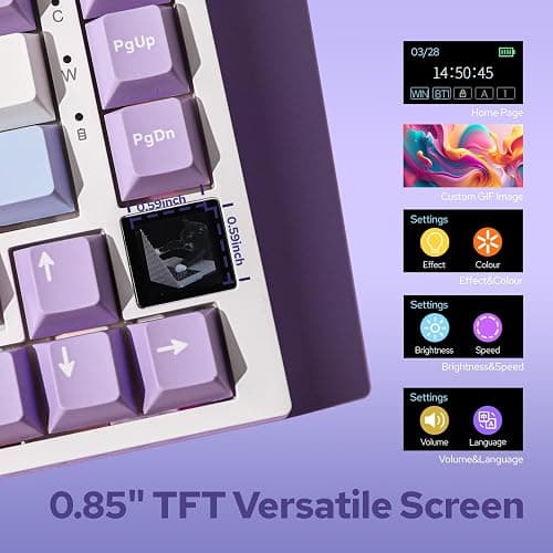 EPOMAKER Ajazz AK820 Pro 75% Wireless Mechanical Keyboard with TFT Smart Display&Knob, Gasket-Mounted Gaming Keyboard, Bluetooth/2.4GHz/USB-C Wired (Purple, Gift Switch) thumbnail 3