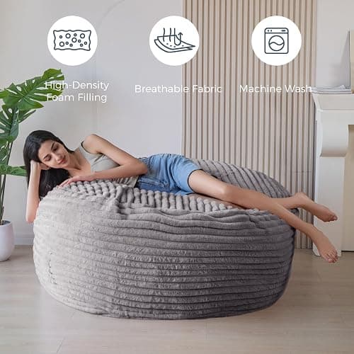 MAXYOYO Giant Bean Bag Chair Bed for Adults, Convertible Beanbag Folds from Lazy Chair to Floor Mattress Bed, Large Floor Sofa Couch, Big Sofa Bed, High-Density Foam Filling, Machine Washable Cover thumbnail 7