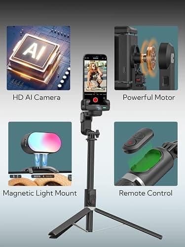 AOCHUAN Auto Face Tracking Tripod 360 Rotation w/RGB Light,Single-axis Phone Gimbal for iPhone Android w/Remote Control,Phone Stand Follow You for Video Recording,TikTok Vlogging(M2Pro Black) thumbnail 6