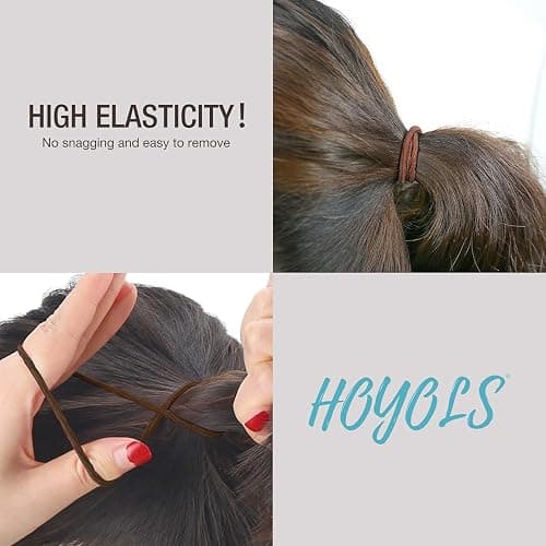 HOYOLS Ponytail Holders Hair Ties, No Metal Braided Bands Elastic Thick Tie for Women Thick Fine Curly Hair 50 Count 4mm 1/8 Inch Brown (Sparkling Amber) thumbnail 6