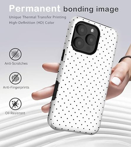 Amzfield Compatible with iPhone 16 Pro Case Cute Polka Dot Aesthetic Retro Design for Women Girls Fall Simple Chic Girly Pretty Dual Layer Hybrid Protection Elegant Case for iPhone 16 Pro-White thumbnail 2
