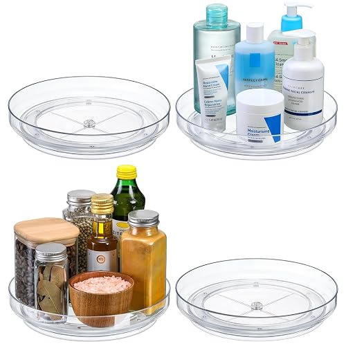 4 Pack 9 Inch Clear Acrylic Lazy Susan, Non-Skid Turntable Organizer for Cabinet, Kitchen, Pantry Organization Storage, Refrigerator, Vanity Makeup, Bathroom Countertop Organizing, Rotating Spice Rack - Image 1