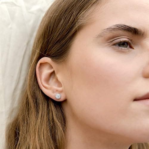 PAVOI 14K Gold Plated 925 Sterling Silver Post Brilliant Round Faux Diamond Halo Earrings - Premium Cubic Zirconia in Rose, White, and Yellow Gold thumbnail 2