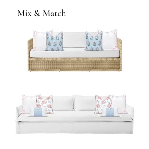 Hofdeco Premium Coastal Patio Indoor Outdoor Throw Pillow Cover Only, 20"x20" Water Repellent for Backyard, Couch, Blush Pink Embroidered Frame Greek Key thumbnail 4