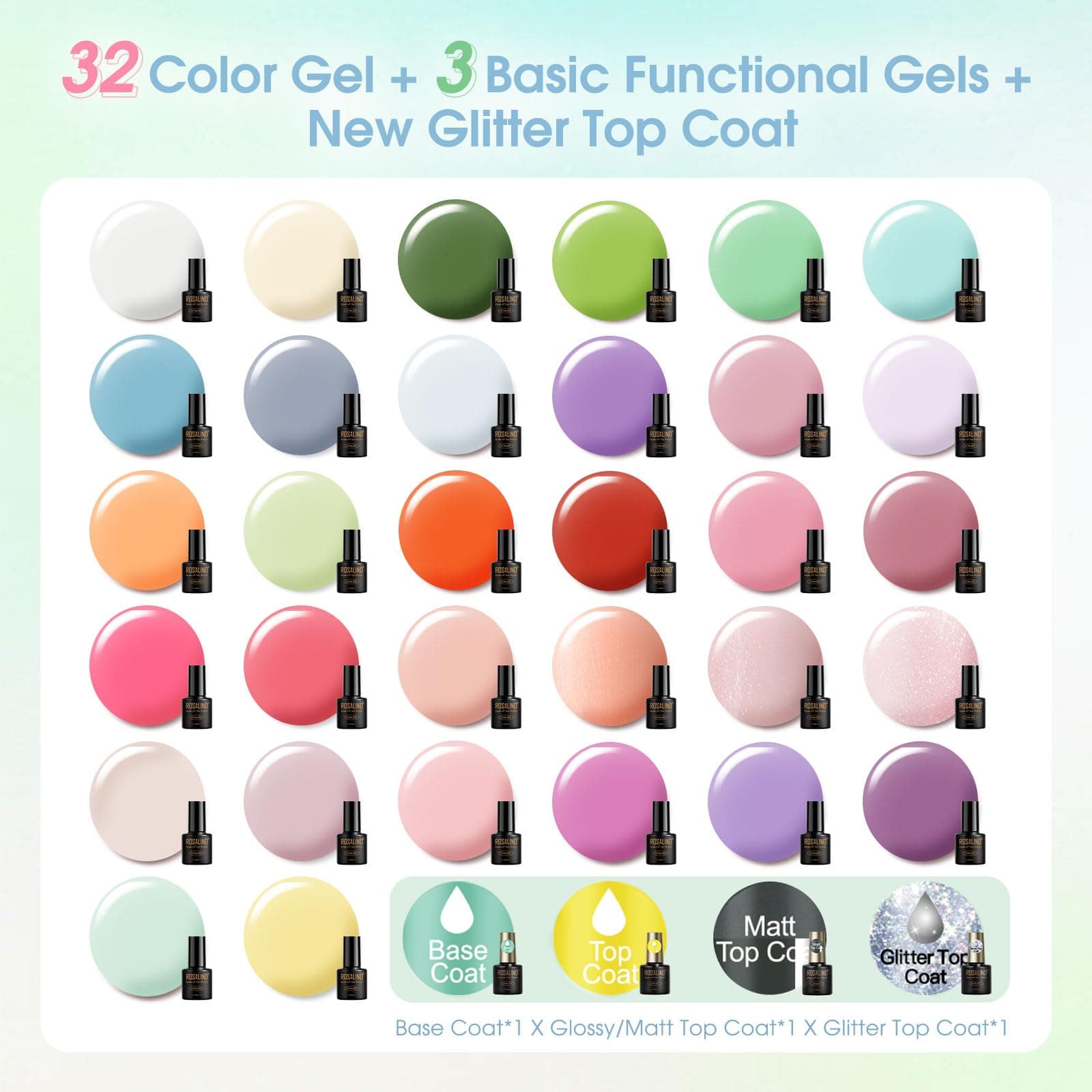 ROSALIND UV Nail Lacquer Set, 36 Stück Gel Nail Lacquer Rosa Violett Blau Grün Orange thumbnail 2