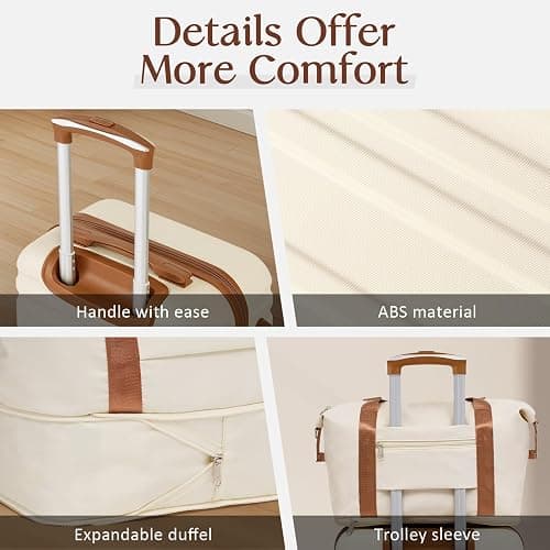 Coolife Luggage Set Hardside Suitcase,3 piece,White(DB/TB/20) | Suitcase Set,3 Piece Carry on,TSA LOCK,360° Smooth Spinner Wheels,YKK Zippers,Smart Trolley Sleeve thumbnail 5