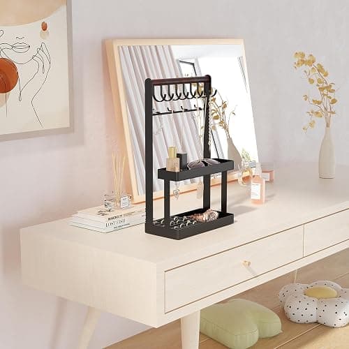 Lolalet 4-Tier Jewelry Organizer, Cute Necklace Holder Stand with 12 Hooks for Teen Girl Aesthetic Room Bedroom Decor -Black thumbnail 5
